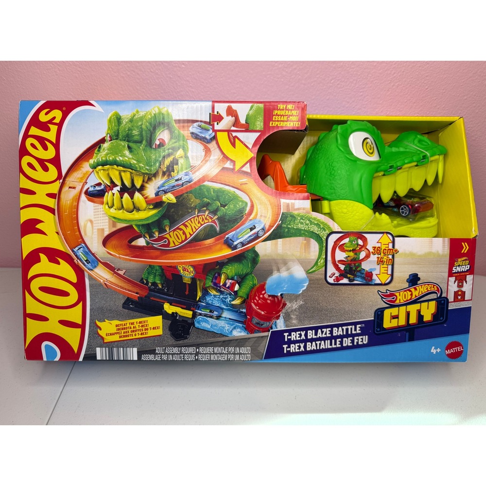 Hot Wheels City T-Rex Blaze Battle Playset Mattel GVG67 Dinosaur Track Set New